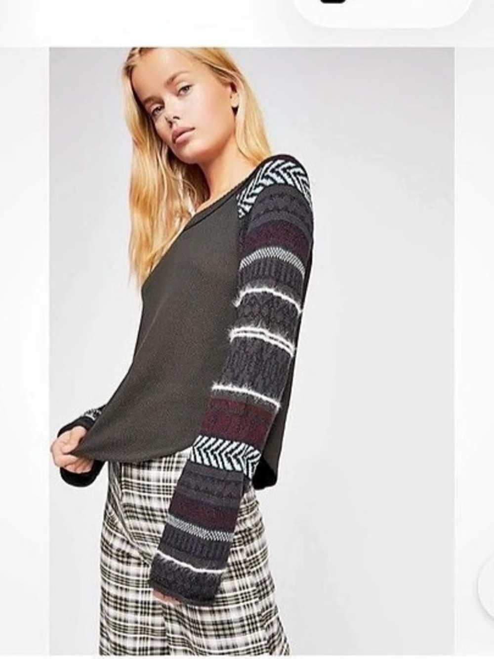 Free People Fairground Thermal Sweater Geometric Sleeves Size Medium